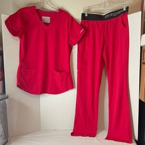Dark Pink Scrub Top and Pants Set